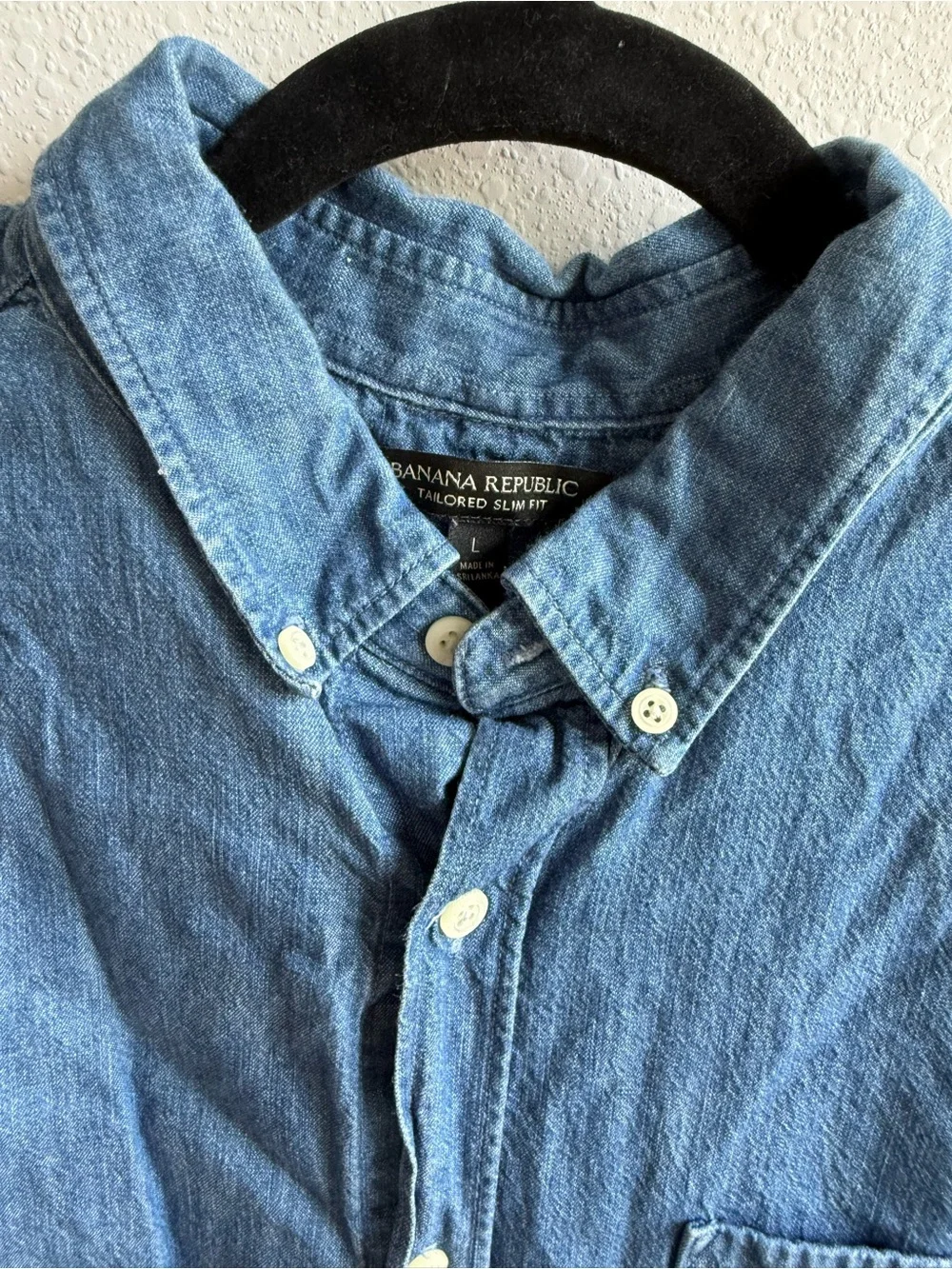 Men's Banana Republic Blue Denim 100% Cotton Tailored Slim Fit Button-Down Shirt